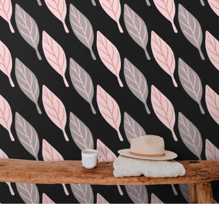 Pink and gray forest leaves wallpaper - TenStickers