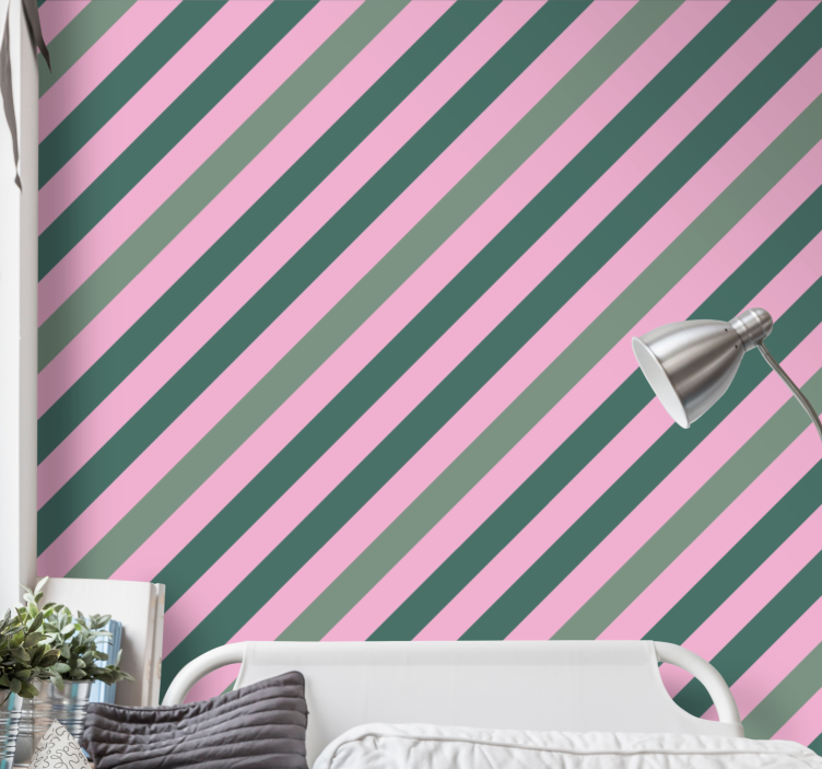 Pink and green diagonal stripes Wallpaper - TenStickers