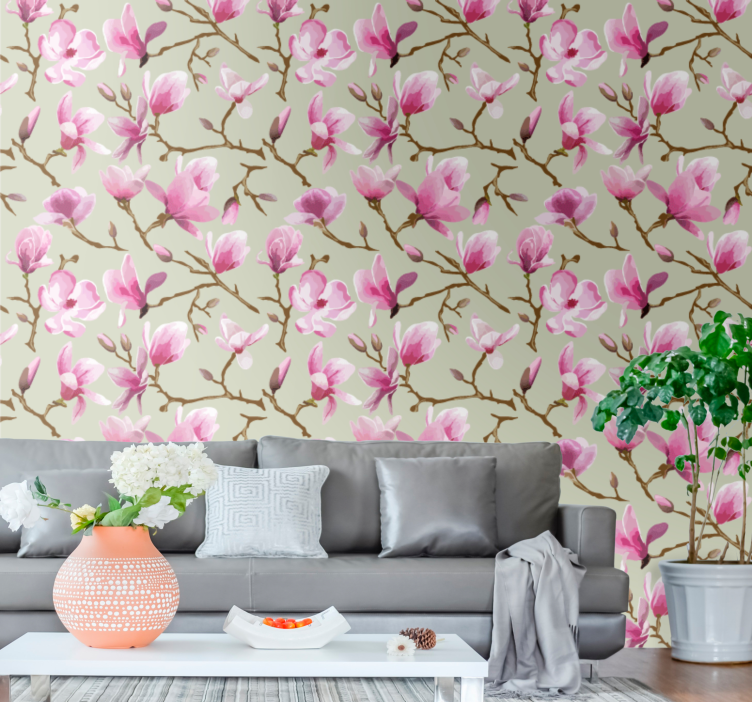 Pink Blossom Branches flower wallpaper - TenStickers