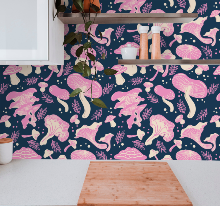 Pink mushroom seamless kitchen wallpaper - TenStickers