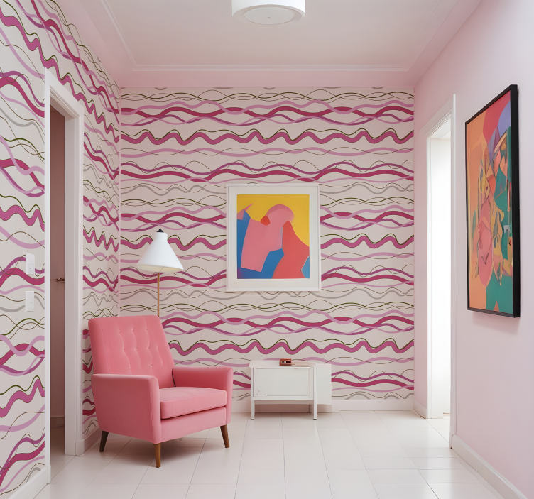 Pink wavy stripes hallway wallpaper - TenStickers