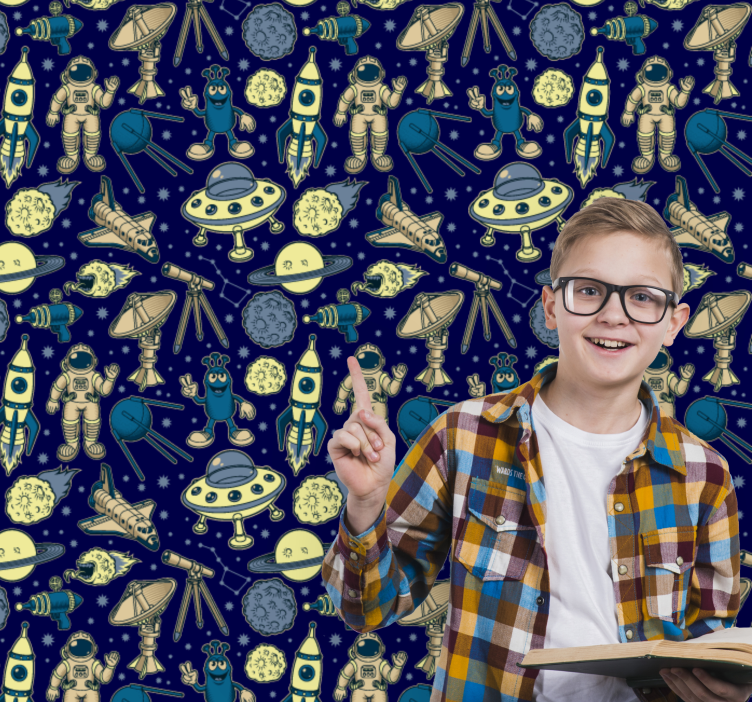 Planets, astronauts and rocket ship wallpaper - TenStickers