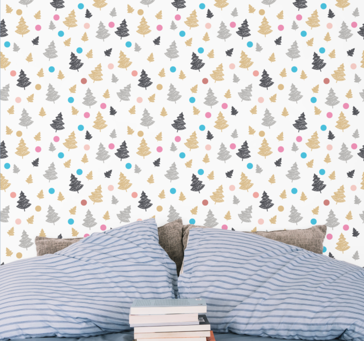 Colorful pine pattern tree wallpaper - TenStickers