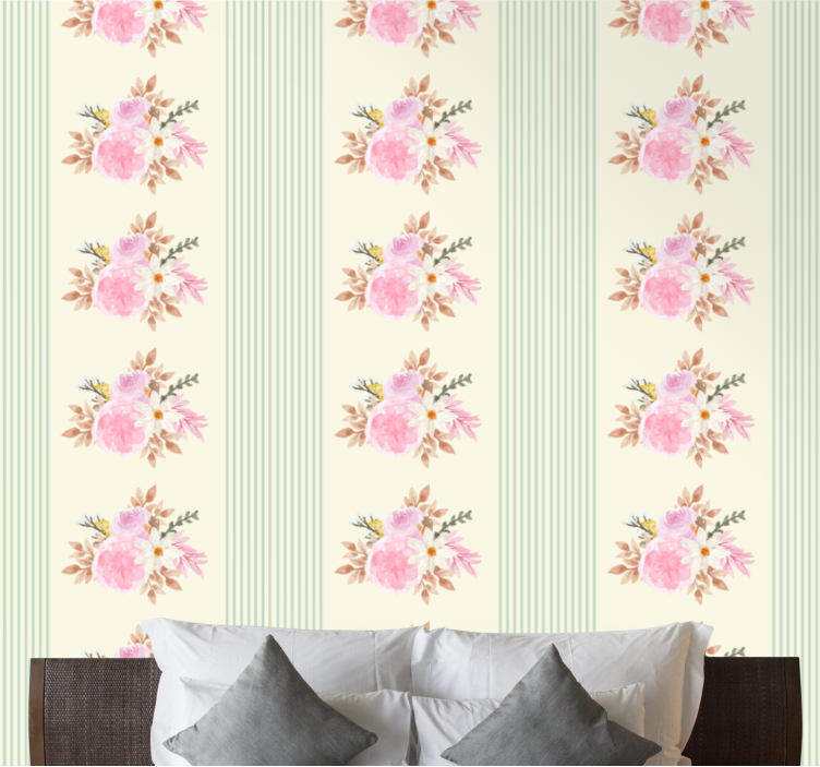 Provincial striped floral pattern wallpaper - TenStickers
