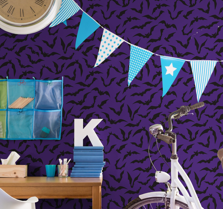 Purple background with bats halloween wallpaper - TenStickers