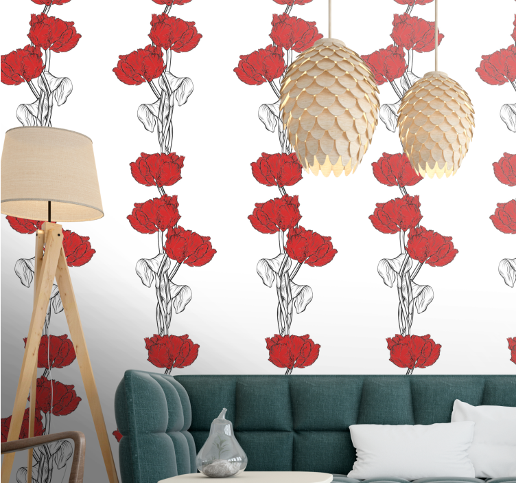 Red vertical tulips pattern  flower wallpaper - TenStickers