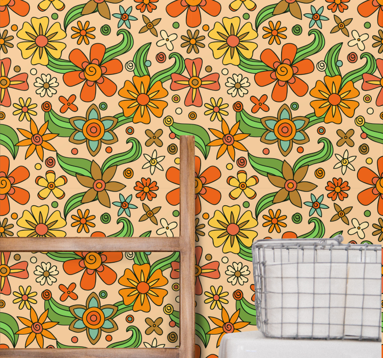 Retro Floral Pattern flower wallpaper - TenStickers