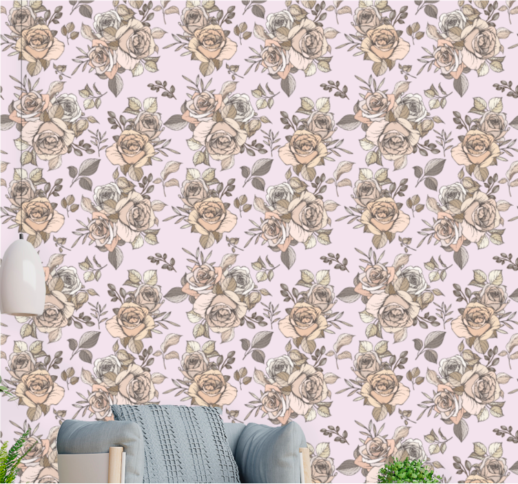 Rose vintage pattern flower wallpaper - TenStickers