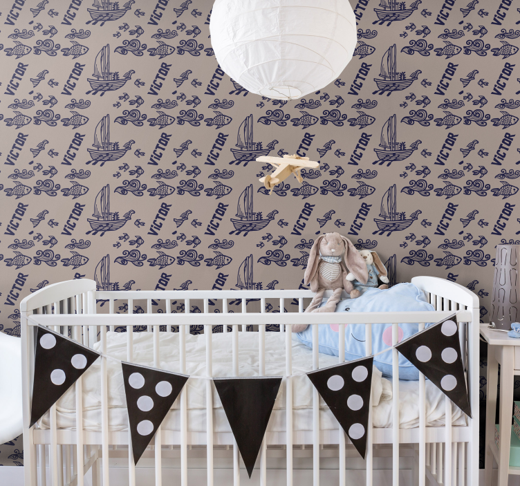 Sailing boats with name nursery wallpaper - TenStickers