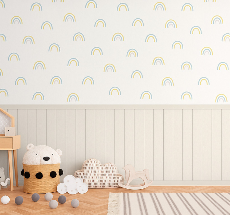 Scattered pastel rainbows kids wallpaper - TenStickers