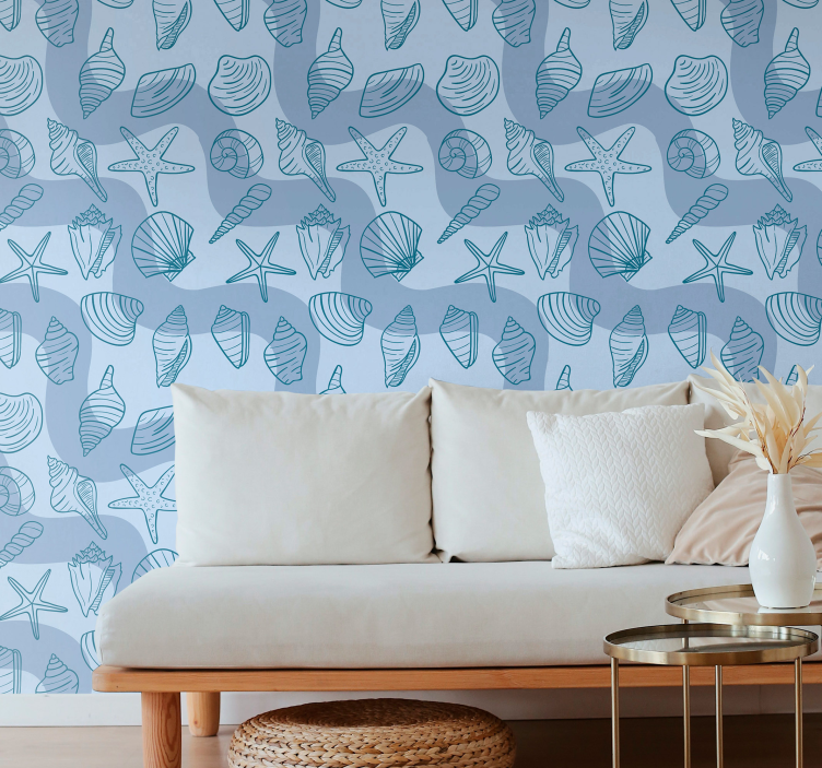 Sea Shells Pattern fish wallpaper - TenStickers