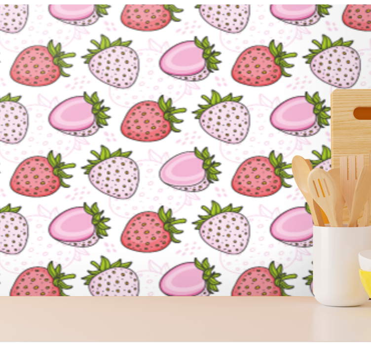 Seamless pink and red strawberries wallpaper - TenStickers