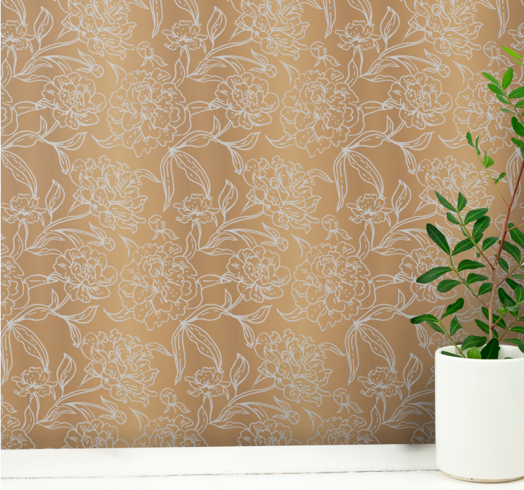 Floral pattern on golden background wallpaper - TenStickers
