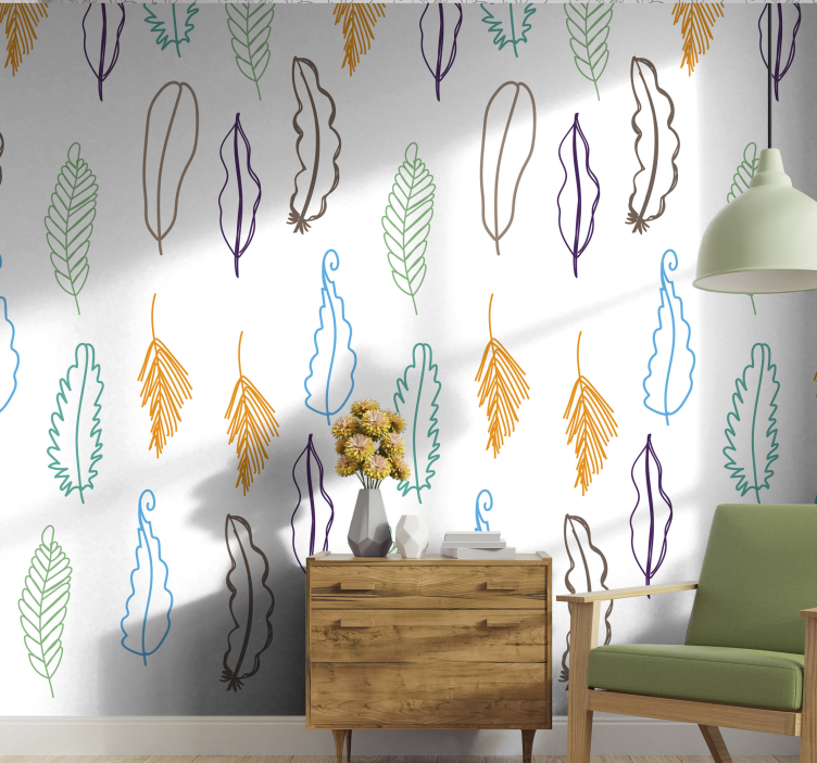 Sketch Leaf Patterns folliage wallpaper - TenStickers