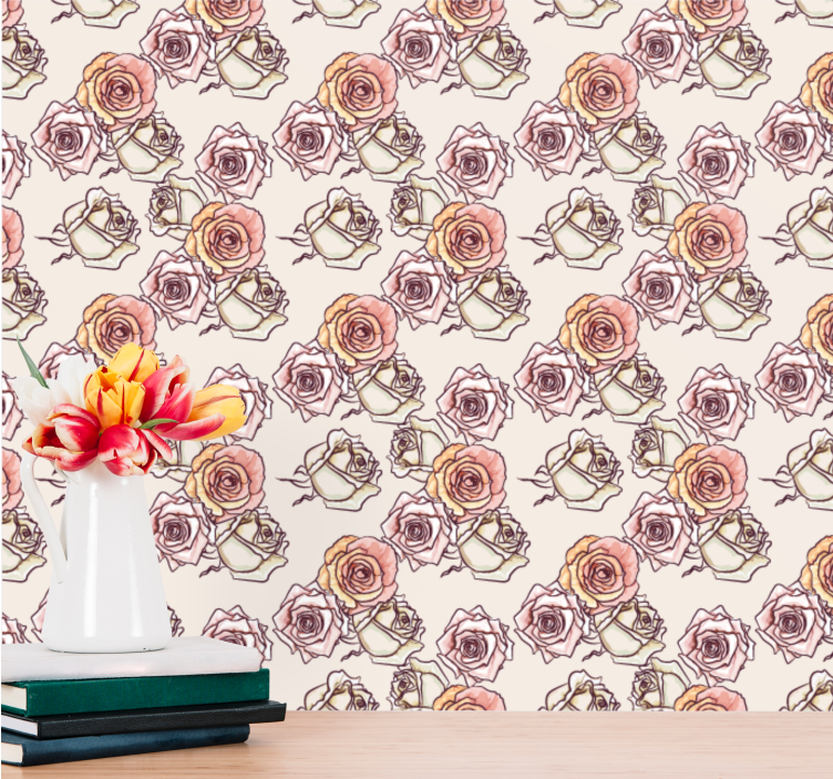 Sketchbook Roses flower wallpaper - TenStickers