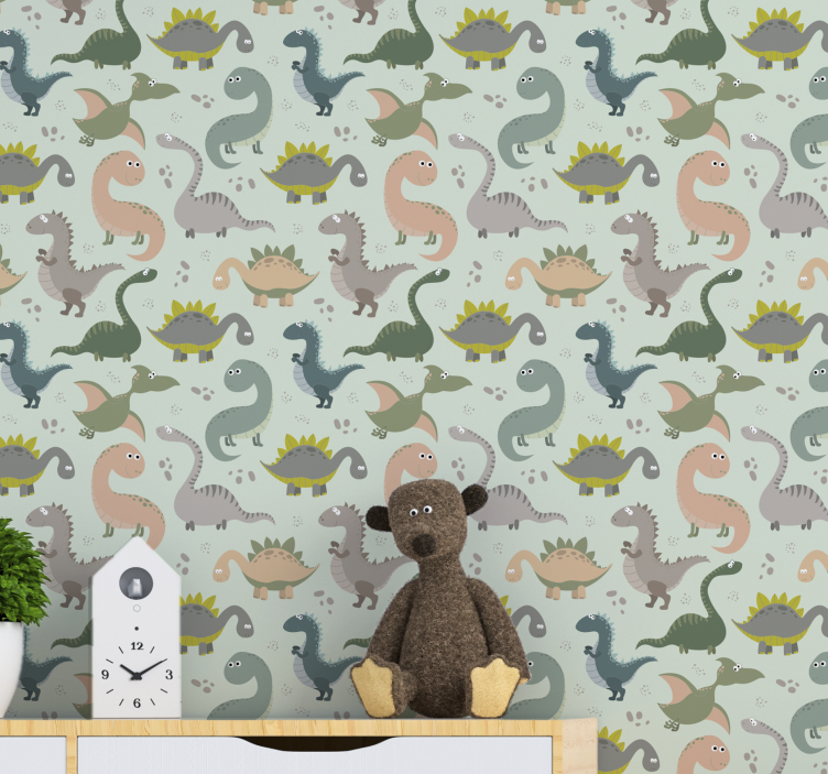 smiling dinosaurs Childrens Wallpaper - TenStickers
