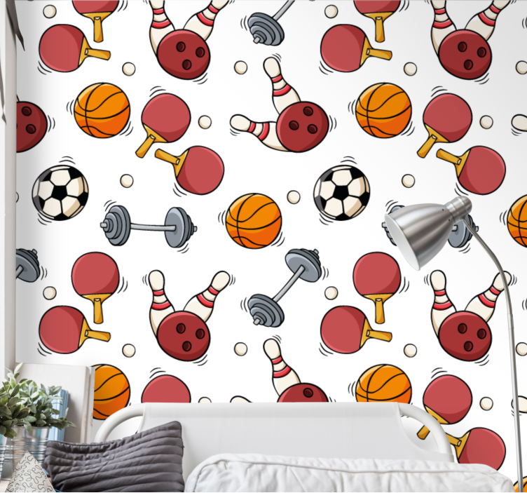 Sports equipment in doodle sketch kid wallpaper - TenStickers