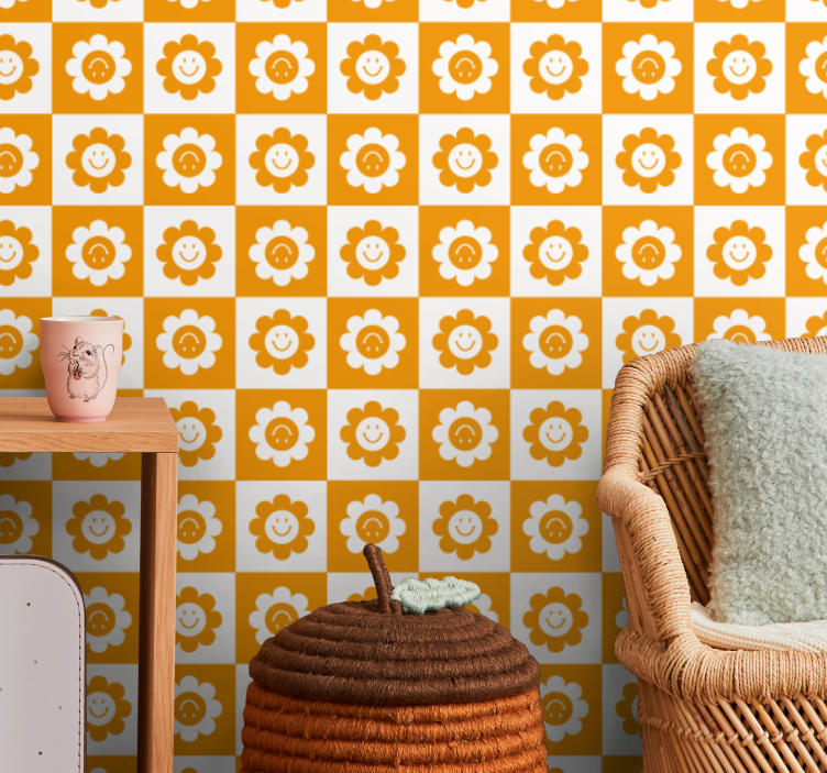 Squares and flowers Teen Bedroom Wallpaper - TenStickers