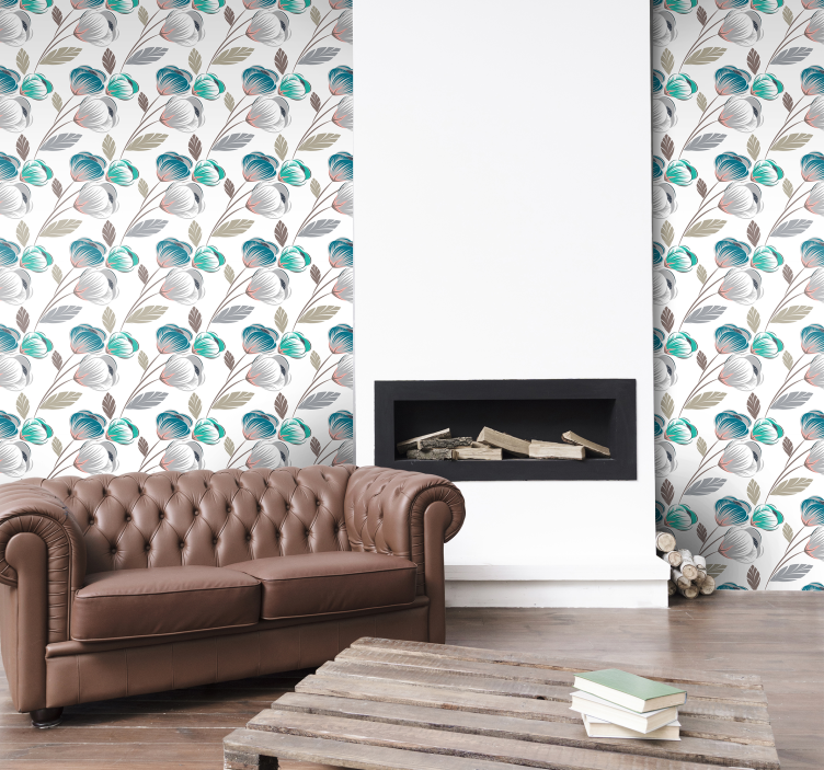 Stylish blue and gray pattern flower wallpaper - TenStickers
