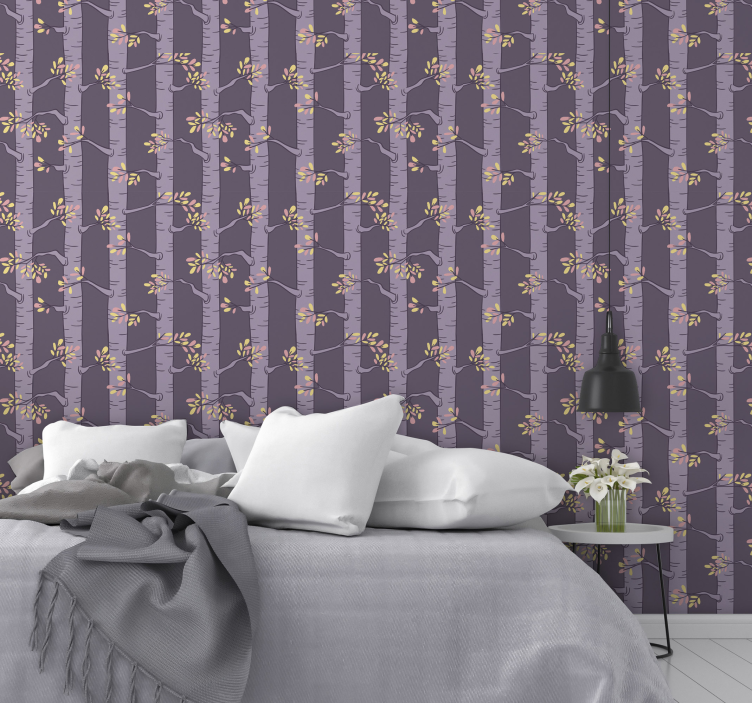 Stylised purple pattern tree wallpaper - TenStickers