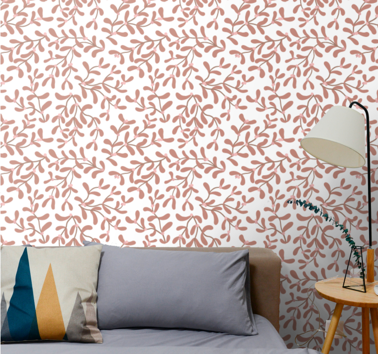 Terracotta small leaves pattern leaf wallpaper - TenStickers