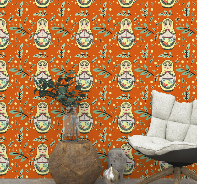 Traditional Matryoshka Pattern floral ornament wallpaper - TenStickers