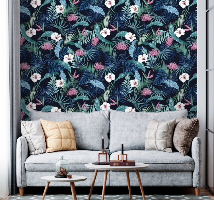 Tropical Floral Scene flower wallpaper - TenStickers