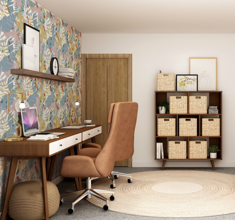 Tropical foliage details home office wallpaper - TenStickers