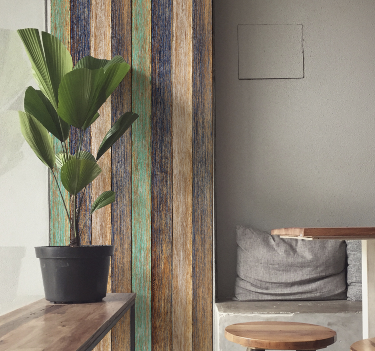 Colorful distressed design wood wallpaper - TenStickers