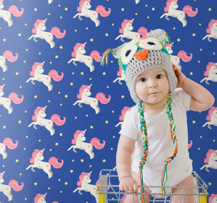 Unicorn on the blue backgrounds wallpaper - TenStickers