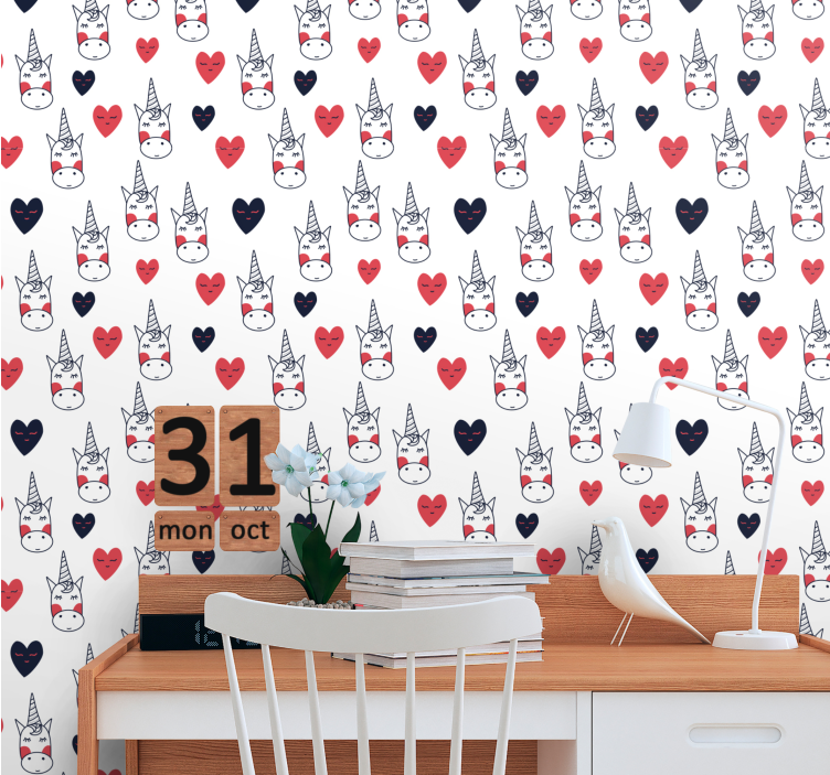 Unicorn pattern with hearts Childrens Wallpaper - TenStickers