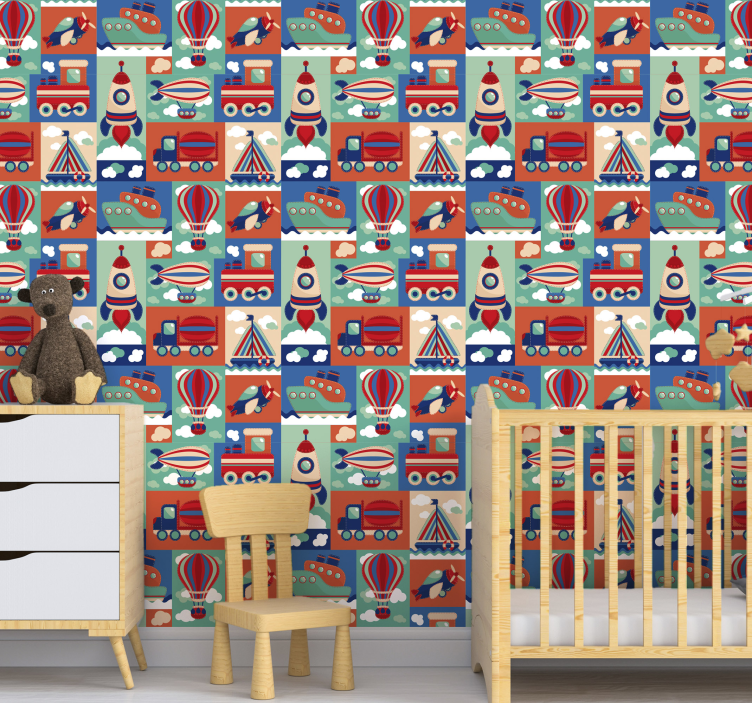 Vibrant Transport Patterns nursery wallpaper - TenStickers