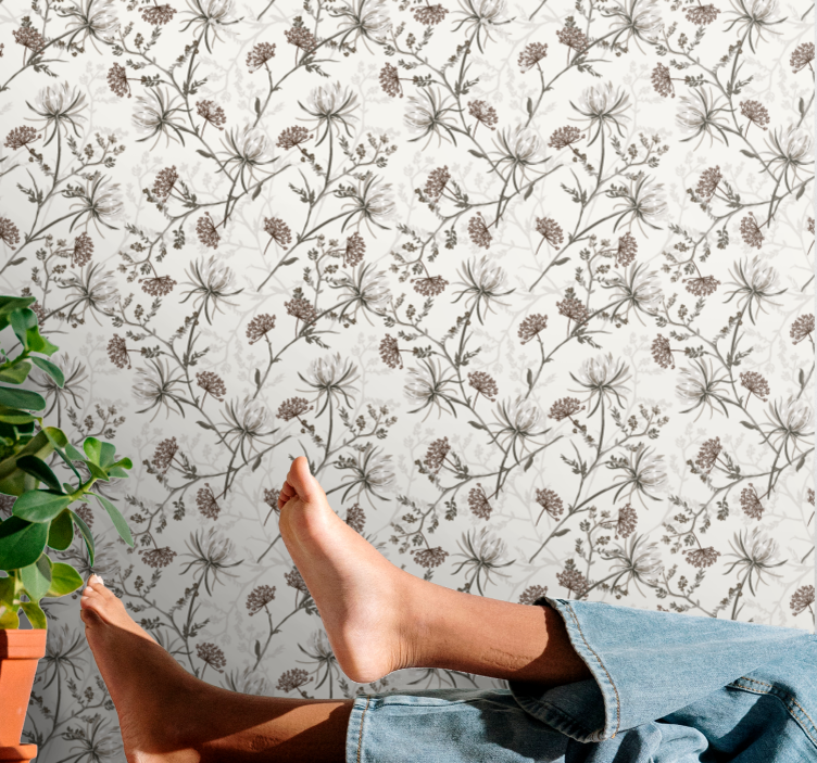 Vintage beige flowers design Flower Wallpaper - TenStickers