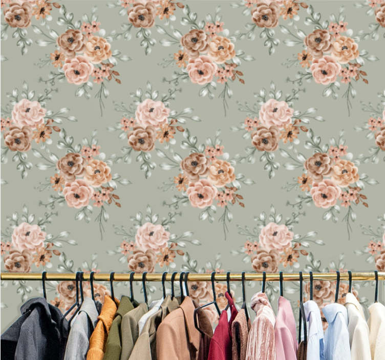 Retro roses on mint green background wallpaper - TenStickers