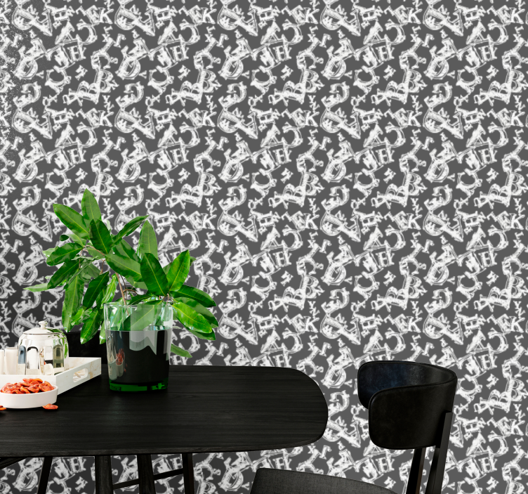 Vintage style letters on black Letter Wallpaper - TenStickers