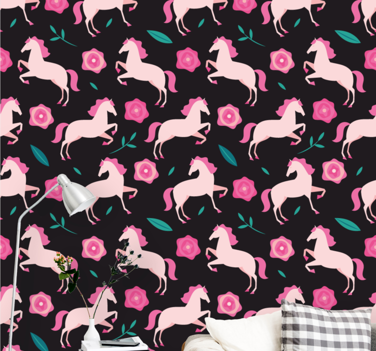 Whimsical Equestrian Florals animal wallpaper - TenStickers