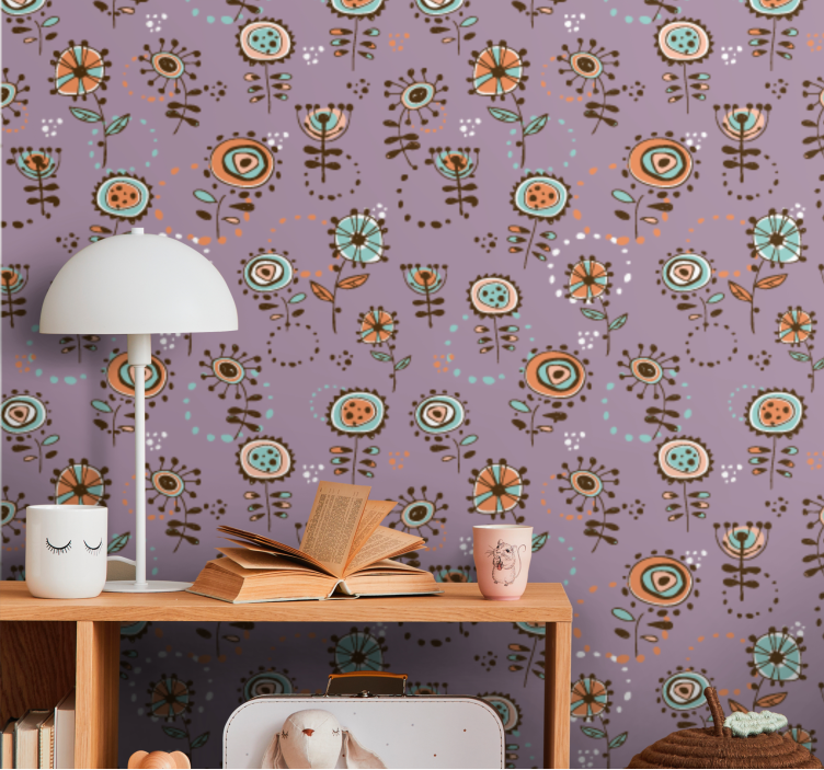 Folk art patch flower wallpaper - TenStickers