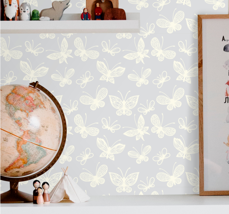 White and grey butterfly pattern wallpaper - TenStickers