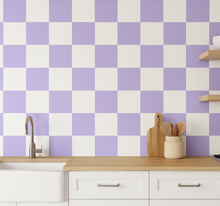 White and purple motif tile wallpaper - TenStickers