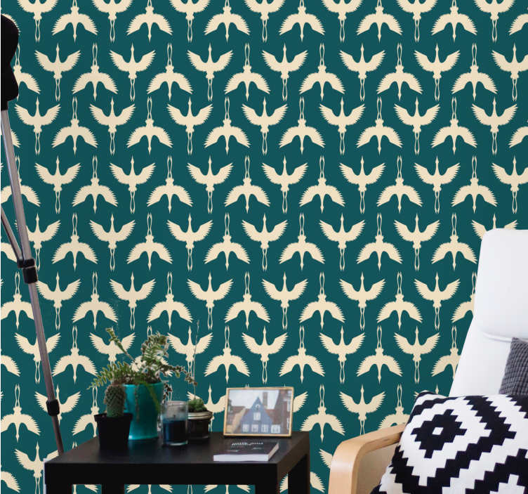 White art deco storks pattern wallpaper - TenStickers