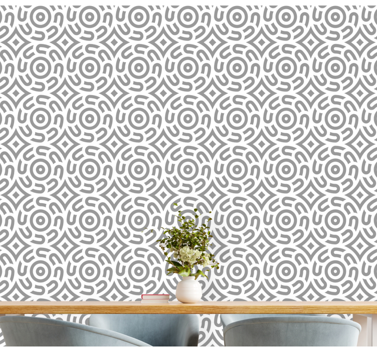 White geometric pattern with circles wallpaper - TenStickers