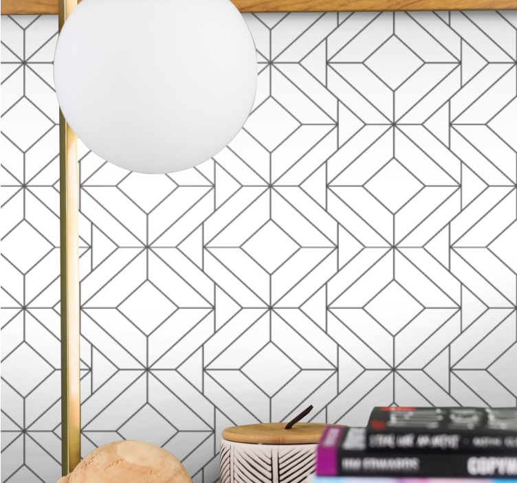White japandi geometric pattern wallpaper - TenStickers