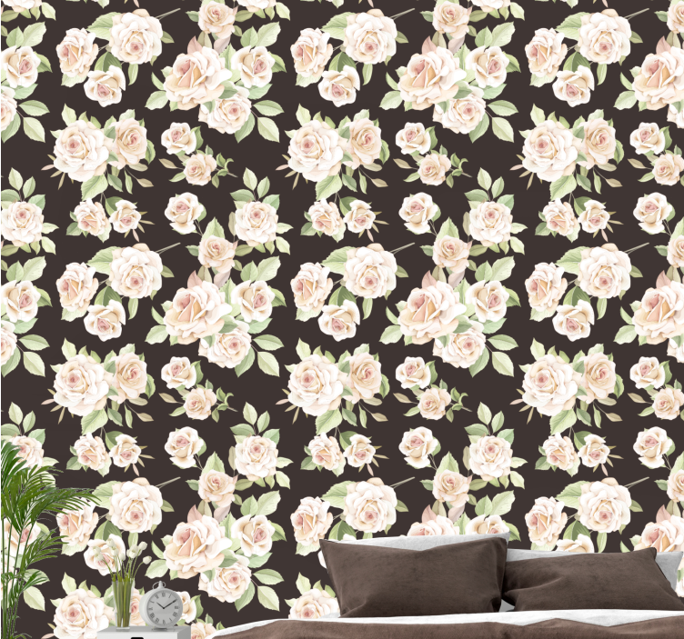 White Rose Black Background  flower wallpaper - TenStickers