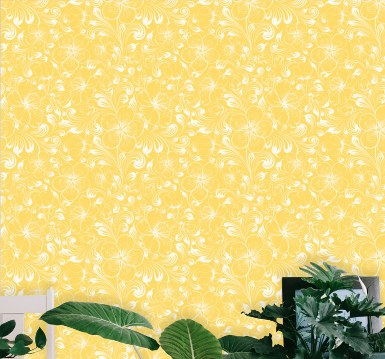 Yellow floral Grandmillenial style wallpaper - TenStickers