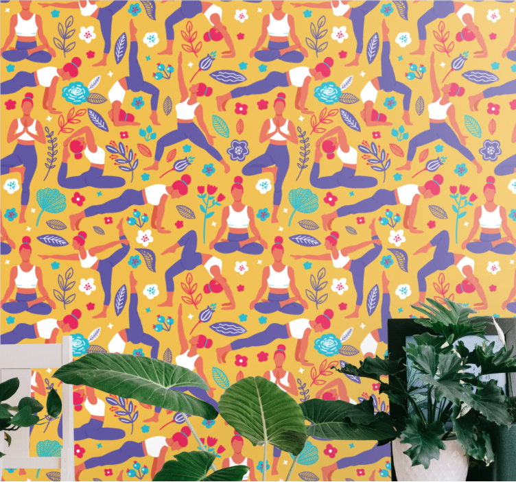 Yoga Poses Pattern art wallpaper - TenStickers