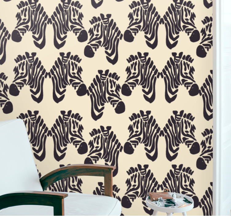 Zebra beige faces Living room wallpaper - TenStickers